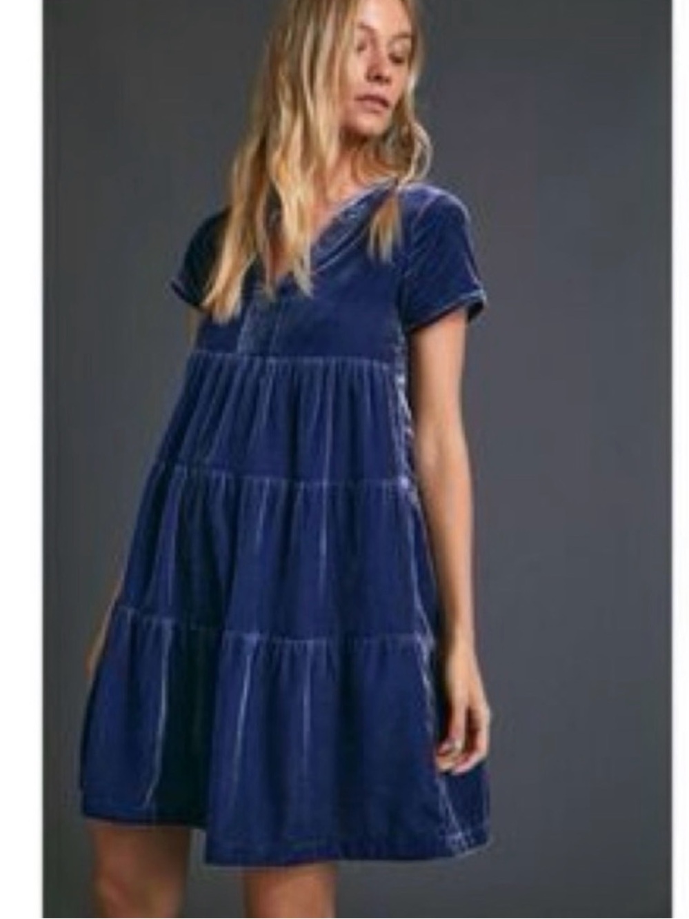 Anthropologie Maeve Harper Velvet Babydoll Mini Dress Blue Small Boho Chic City‎